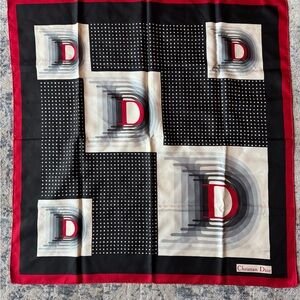 Vintage Christian Dior D Infinity Black and Red Silk Scarf